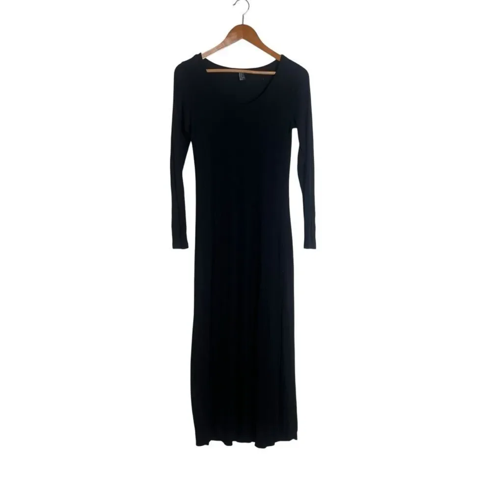black long sleeve maxi dress forever 21 Forever 21 Black Maxi Dress Sz L Long Sleeve Whimsygoth Stretchy Square Neck